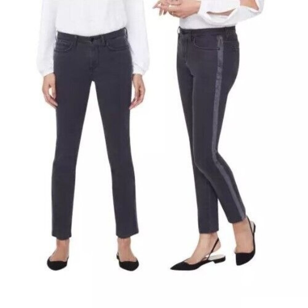 NYDJ Sheri Slim Jeans Size 0 Tonal Tuxedo Side Stripe Denim Stretch MBDMSS2758